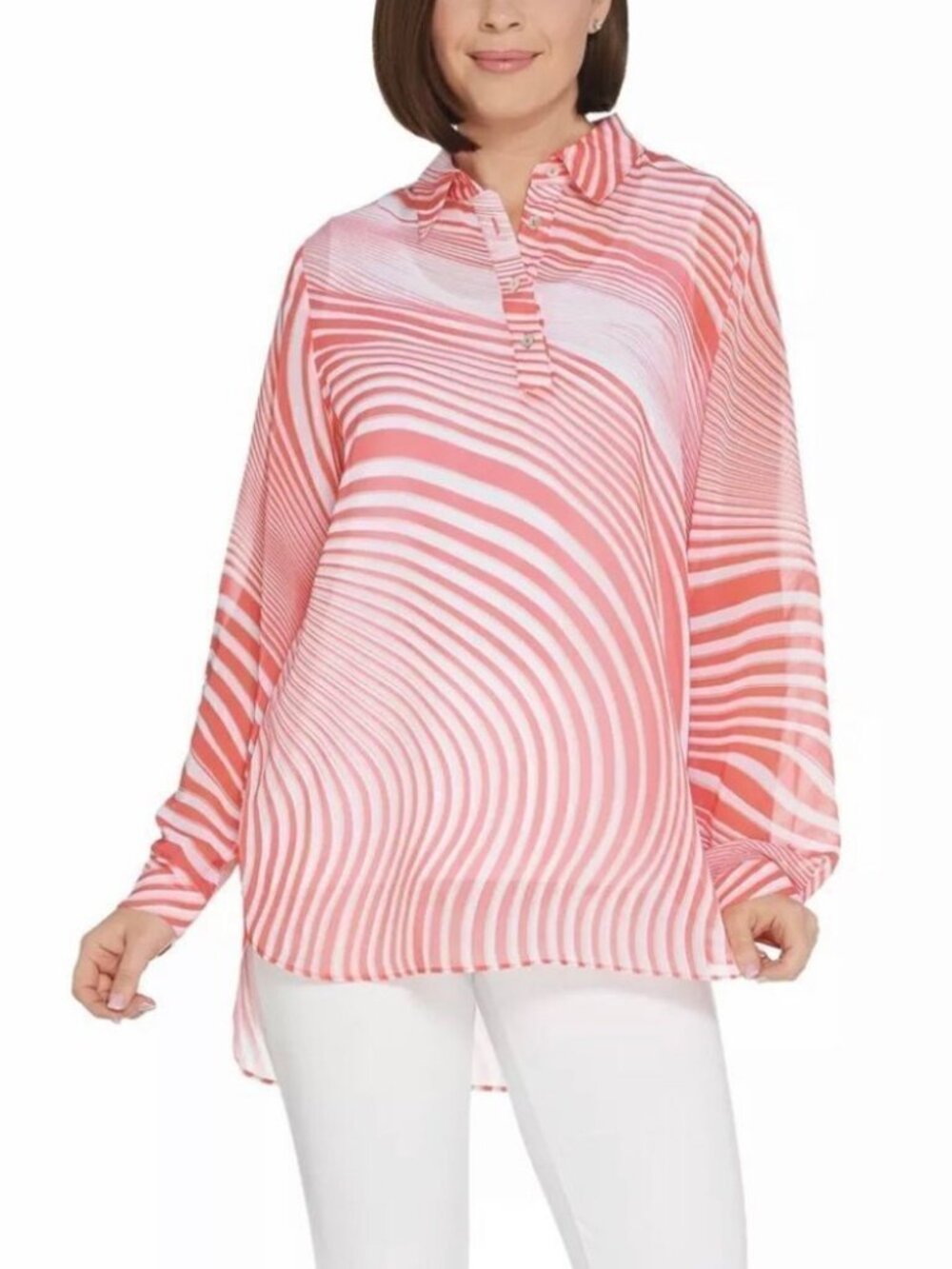 Dennis Basso Printed Chiffon Long-Sleeve Tunic W/ Tank
